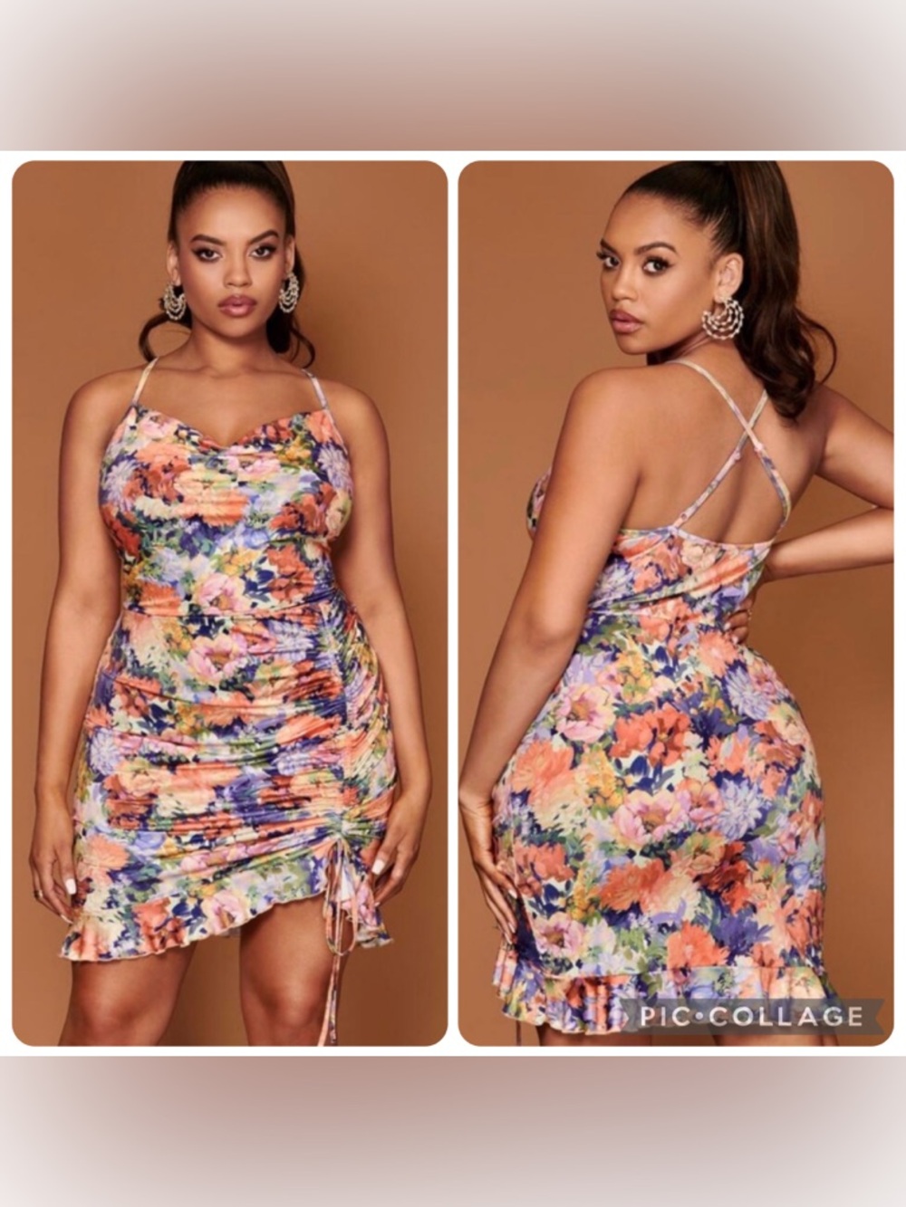 $ FIRM - NWOT SHEIN Allover Floral Print Drawstring Ruffle Hem Dress - Sz 1XL